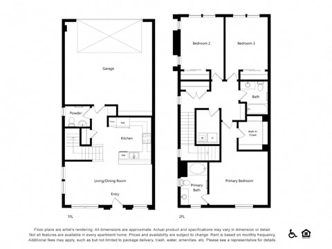 two floor plans of a house with two bedrooms and two bathrooms